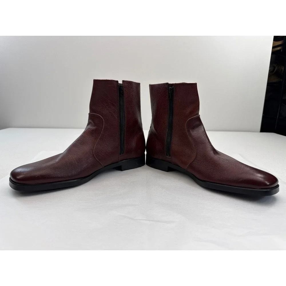 Buster Brown Vintage Mens Ankle Boots 6 Burgundy Leather Square Toe NOS NEW